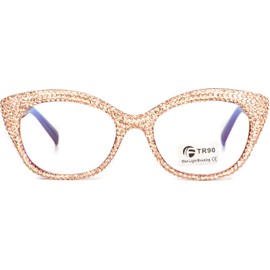 ICARA Colorful Rhinestone Blue Light Blocking Reading Glasses Fashion Crystal Cat Eye Computer Readers for Women (brown, 1.5, x)