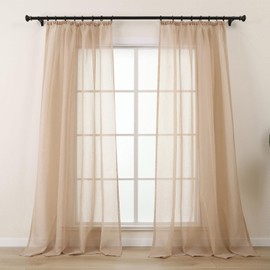 L.Z.E Sheer Curtains for Living Room, Beige Curtains & Drapes for Bedroom Nursery Track System Bay Windows, 88 Inch Drop & Long Pencil Pleat Sheer Curtains, 2er Set Light Linen Look (55" W x 88" Drop)