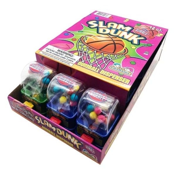 Slam Dunk - Basketball Dubble Bubble Gumball machine with gum for kids. Easy Refill. 0.42 Ounce, Gluten Free Candy Dispensers by Kidsmania (12 Pack).
