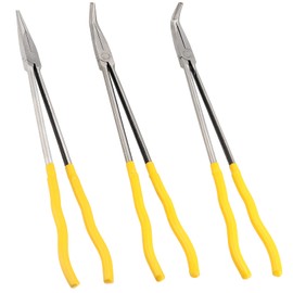 HEIHAK 3 Pieces 16 Inch Long Needle Nose Pliers Set, Straight, 45, 90 Degree Long Reach Pliers Set with Comfortable Handle for Tight Space