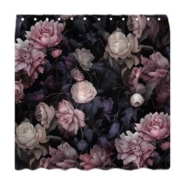 LAEDCIITI Black Boho Floral Shower Curtain Colorful Watercolor Flower Rustic Peony Retro Vintage Leaves Blossom Aesthetic Plant Botanical Fabric Bath Curtain with Hook
