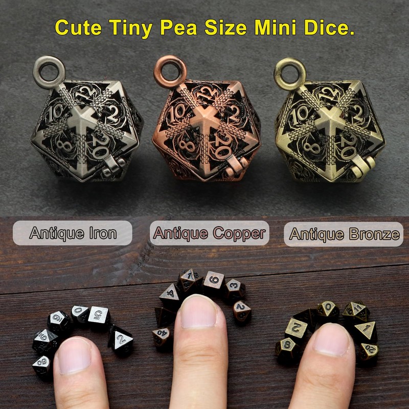 Haxtec Mini Metal DND Dice Set With Copper Hollow D20