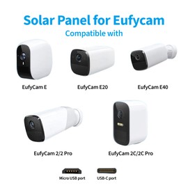 Solar Panel Charger Compatible with Eufycam 2C/2C Pro/E40/E20/2/2 Pro/E, 5V 5W Continuously Charging, 9.8ft Cable, Weatherproof (1Pack)