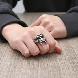 HZMAN Men's Gothic Biker Punk Vintage Stainless Steel Ring Spartan Mask Helmet Nordic Pagan Viking Rings (Size,8)