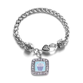 Inspired Silver - Blue Chevron Cupcake Silver Braided Bracelets for Women - Square Charm Bracelet Jewelry Gift with Cubic Zirconia - Women's Charm Bracelet with Lobster Claw Clasp