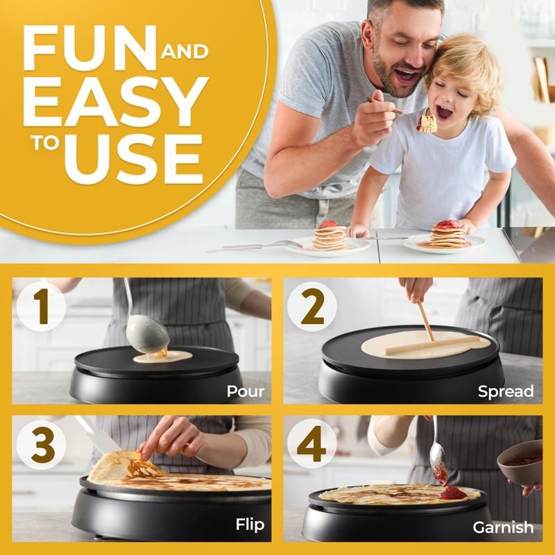 Crepe Maker Machine (Easy to Use), Pancake Griddle – Nonstick