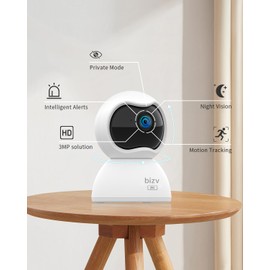 bizv 3MP FHD Indoor Security Camera，2.4G WiFi Pet Camera with Phone App，Home Security Camera for Dog/Baby Monitor/Elder Pan Tilt，24/7, 2-Way Talk, Human Detection, Motion Tracking, SD&Clould…