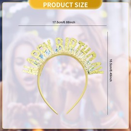 JEKUGOT Birthday Headband, Sequin Birthday Crown Headband for Women Girls, Gold Happy Birthday Tiara Hair Accessories, Party Hats, Hair Accessories Gifts, Birthday Party Decorations