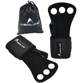 Gymnastics Hand Grips /Gloves with Wrist Wrap Support -Perfect for WODs,Pull up,Power Weight Lifting,Kettlebells and Gym Workout (Black)