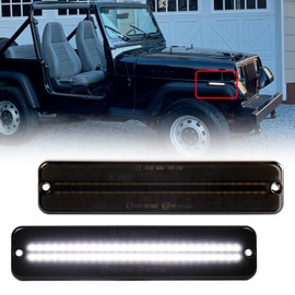 FetonAuto White LED Side Marker Lights for Jeep Wrangler YJ 1987 1988 1989 1990 1991 1992 1993 1994 1995, Smoked Lens Front Corner Running Parking DRL Lamp