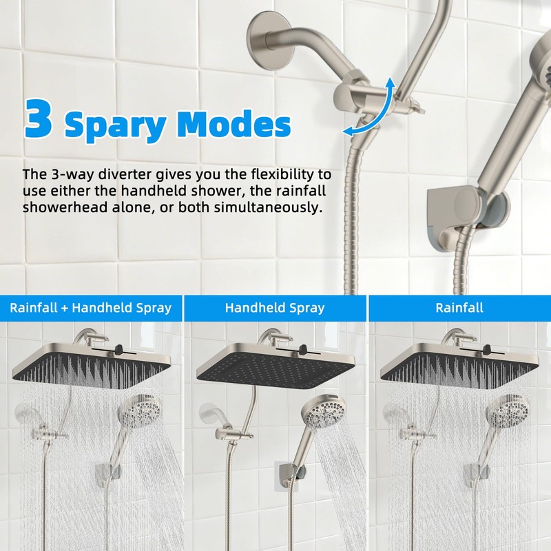 Hibbent cUPC Certified High Pressure 13'' Dual Shower Head Combo