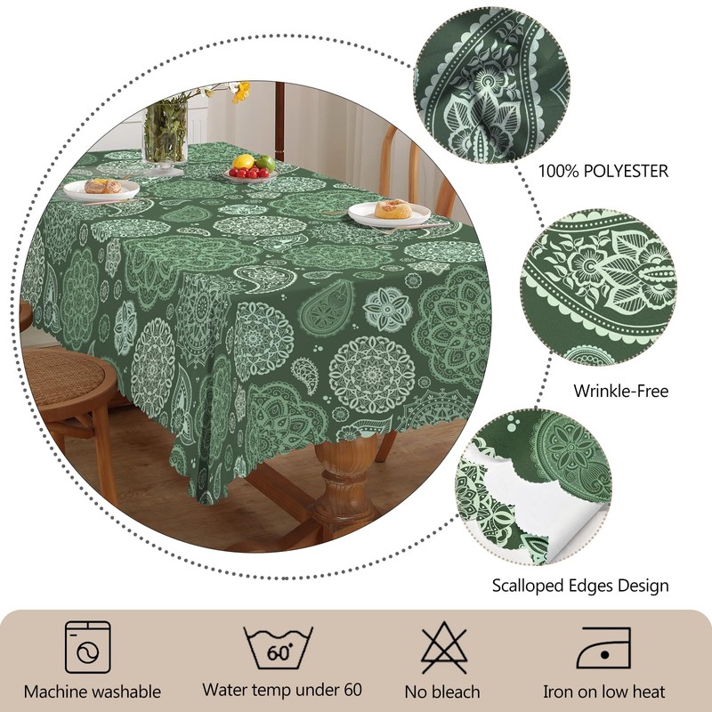 iEvery Green Paisley Tablecloth Rectangular Wipe Clean Table Cloth Polyester