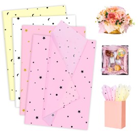 Larcenciel Tissue Paper 60 Sheets, Stars and Moon Tissue Paper for Wrapping Gift & Packaging, Light Pink Yellow White Gift Wrapping Tissue Paper for Birthday Christmas Wedding Anniversary, 50x35cm