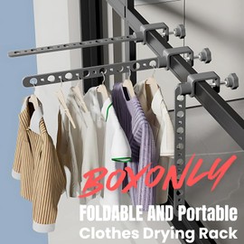 Boxonly Foldable Clothes Airer Indoor Outdoor 7 Holes Black Space Saving Portable Heavy Duty Aluminum for Small Spaces, Balcony, Bathroom, Travel and Camping