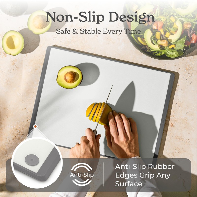 SMIRLY Plastic Cutting Board Set with Holder 3 Pieces, Non-Slip