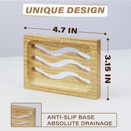 2 Pack Wood Soap Dish, Waterproof Self Draining Soap Dish - Natural Wooden Bar Soap Holder for Bathroom and Kitchen