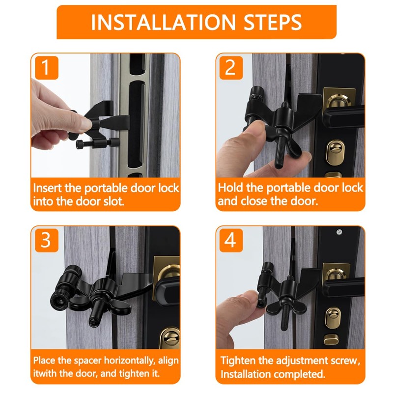 INIRET Black Adjustable Heavy Duty Portable Door Lock,Security Device for