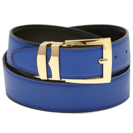 Men's Belt Reversible Wide Bonded Leather Gold-Tone Buckle ROYAL BLUE/Black 40