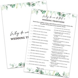 HQLOW 30 Pcs Why Do We Do That Wedding Traditions Game Wedding Shower Games, Bridal Shower Games 30 Guests for Engagement Wedding Party, Bridal Games for Showers (Eucalyptus Botanical Style) -0016
