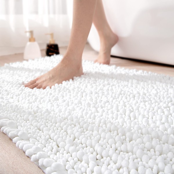 DEXI Chenille Bath Mat, Non Slip Thick Bathroom Mat, Absorbent