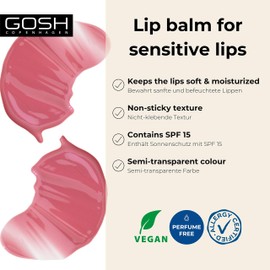 GOSH Tinted Lip Balm with SPF 15 I Vegan Lip Care Pen with Colour in Vintage Rose 04 I Smooth Soft Lips without Gluing I Fragrance-Free Glossy Booster I Moisturising Lip Balm
