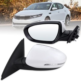 Lqito Left Driver Side Mirror Compatible With 2011 2012 2013 Kia Optima With Manual Folding Power Glass Turn Signal White Replace#876102T110(5Pins)