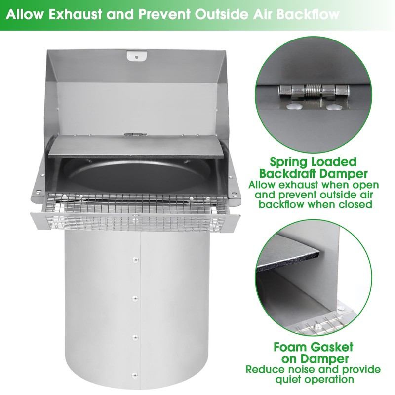 6 Inch Wall Vent Cover,Exterior Wall Vent Hood with Screen