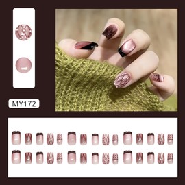 EYZOTSF Press on Nails Short Square Shaped Acrylic Extra Short Length Square False Nails with Designs Artificial Fake Nail with Charms Glue Stick ons Fingernails for Women Girls(MY172)