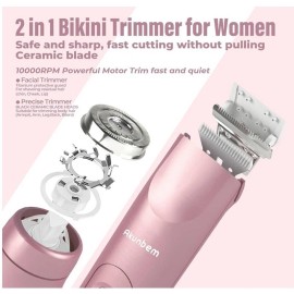 2 in 1 Women Electric Shaver Dual Head Bikini Trimmer for Women IPX7 Waterproof