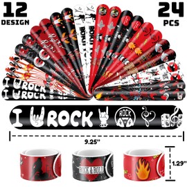 Cherisnowy 72PCS Rock and Roll Party Set 48PCS Temporary Tattoos 24PCS Slap Bracelets Music Themed Birthday Supplies, Baby Shower Gifts, Classroom Rewards & Party Decor for Kids Boys Girls