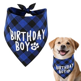 Dog birthday bandana - Pet Birthday Party Supplies - Cotton Blue & Black Scarf - Triangle Scarf for Small, Medium, and Large Dogs - Ideal dog bandana and bandanas for dogs (Blue)