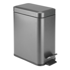 mDesign Small Modern 1.3 Gallon Rectangle Metal Lidded Step Trash Can, Compact Garbage Bin with Removable Liner Bucket and Handle for Bathroom, Kitchen, Craft Room, Office, Garage - Graphite Gray
