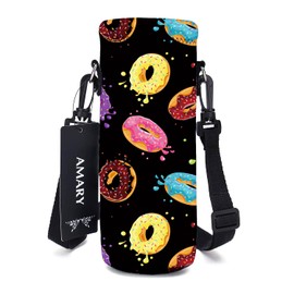 AMARY 750ML Neoprene Water Bottle Carrier Bag with Adjustable Shoulder Strap,Insulated Water Bottle Cover for Stainless Steel/Glass/Plastic Bottles 24OZ (donuts)