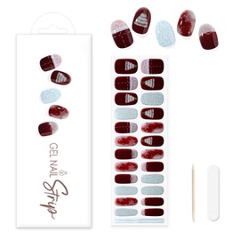 XEAOHESY 1 Sheet 24pcs Christmas Semi Cured Gel Nail Strips, Sticky and Not Easy to Fall Off, Softer and More Fitting, Waterproof and Long-Lasting, Needs to Be Cured with a Lamp(Style 1)