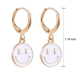 Preppy Earrings for Teen Girls Women Smile Face Charms Pendant Gold Small Huggie Hoop Dangle Drop Earrings Trendy Jewelry Gifts