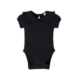 Magic Park 0-24M Infant Girl Puff Sleeve Bodysuit Baby Peter Pan Collar Romper Toddler Ruffle Jumpsuit Casual Tops (3-6 Months, Black Short)