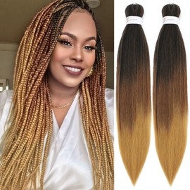 Ombre Braiding Hair Pre Stretched 20 Inch Premium Pre Stretched Braiding Hair Professional Itch Free Hot Water Setting Perm Yaki Texture Prestretched Hair For Braiding (20Inch(pack of 2),1B/30/27)