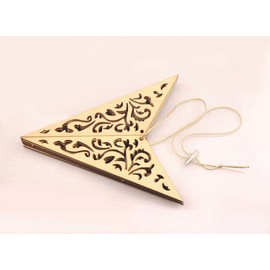 LED Star Made of Wood, Illuminated with 10 LEDs, Wireless, incl. Remote Control, 40 cm or 52 cm, Various Patterns, Window Star, Wooden Star, Christmas Decoration, Advent Star