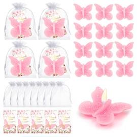 50 Sets Butterfly Baby Shower Party Favors Butterfly Shaped Candle, Scented Pink Tea Lights Candles with Thank Cards, Cute Butterfly Decorations for Guests Wedding Bridal Shower (Pink)