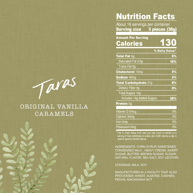 Taras Gourmet Vanilla Caramels | All Natural Candy | Creamy