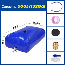 TooTaci 500L/132Gal Water Storage Bladder, Large Capacity Water Tank with 3/4" Adapters and Hose, Portable Emergency Water Bag for Garden Watering, Drought Resistance, Agricultural Irrigation