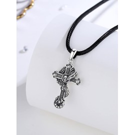 EUDORA Sterling Silver Viking Dragon Cross Necklace for Women Men, Norse Amulet Energy Fenris Wolf Pendant Vintage Jewelry Mother's Day Father's Day Gift for Women Men Father Best Friend, 24inch