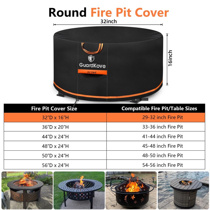 [Upgraded 1000D Heavy Duty Fabric] 32” Fire Pit Cover Round