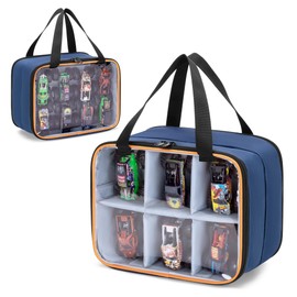 LUXJA Double Layer Storage Bag Compatible with Hot Wheels Monster Trucks 1:64 Scale, PVC Carrying Case for Monster Jam Trucks, Up to Holds 14 Toy Cars for Collectors, Blue
