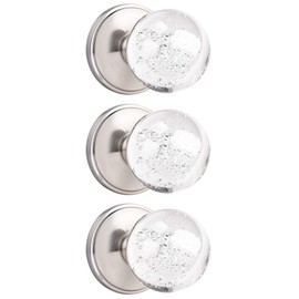 Orger Passage Door Knobs 3 Pack, Keyless Non-Locking Door Handles for Hallway or Closets, Crystal Door Knobs for Passage Function, Round Clear Bubble Glass Knob with Round Satin Nickel Rosette