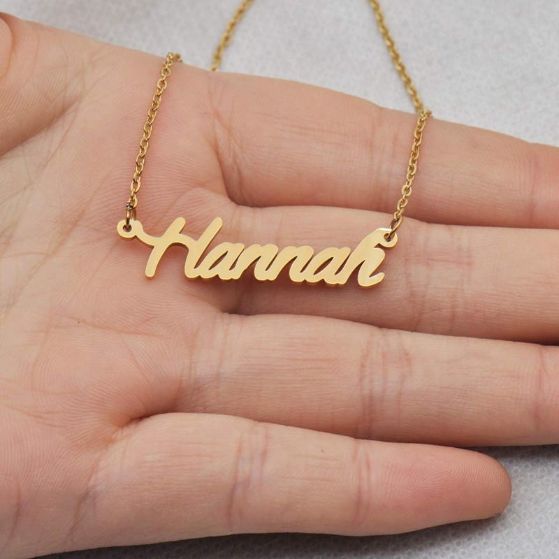 Aoloshow Hannah Name Necklace Dangled Initial Pendant Jewelry Stainless Steel