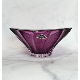 Czech Bohemian Crystal Glass Bowl 8''-Dia Purple Vintage European Design Elegant Centerpiece Dish Fruits Desserts Home Decor Wedding Birthday Housewarming Anniversaries