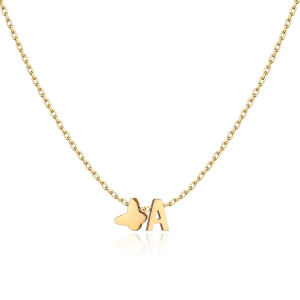 XGALBLA Dainty Initial Necklace Butterfly Pendant Necklace, 18K Gold Plated