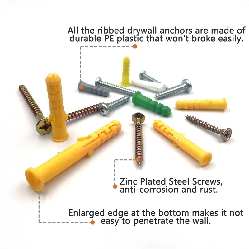 ISPINNER 280pcs Plastic Drywall Anchors and Screws Assortment Kit, 8