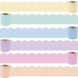 Pastel Bulletin Board Borders Set - 216 ft Rainbow Classroom Borders Scalloped Trim Pastel Bulletin Board Decorations for Teacher Classroom Back to School Classroom Chalkboard Door Wall Decor, 6 Rolls